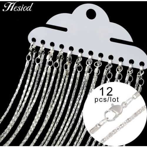 12Pcs/Pack 43cm Silver Lobster Clasp Chain For Women DIY Hollow Out Necklace Jewelry Bulk Accessories Wholesale
