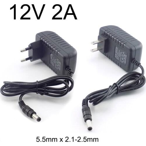 12V 2A Power Converter Supply Adapter AC to DC 2000mA Power Supply US EU Plug Switch 5.5 x 2.1-2.5mm For Strip Light 100-240V