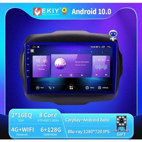 EKIY 6+128G 8 CORE Autoradio Android 10 For JEEP Renegade 2016-2017 Car Radio Multimedia Blu-ray IPS upgrade QLED GPS BT no 2din