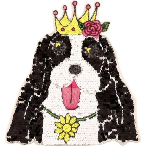 Sequined Patch Big Size for Clothing Sew Applique Sequin Cute Dog Patches T-Shirts Jackets DIY Decorative Animal Clothes Parches