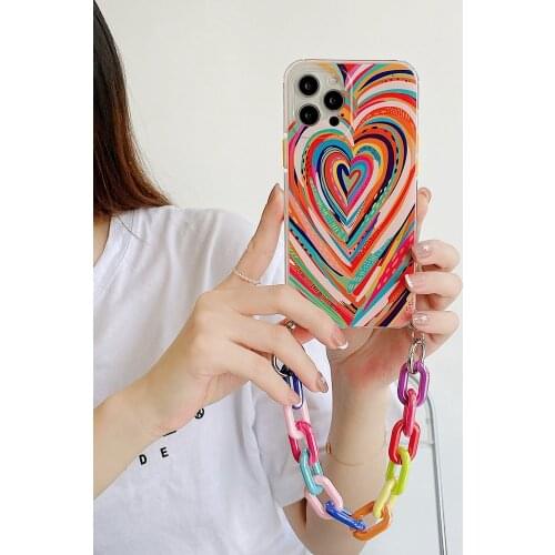 Swirl Love Heart Bracelet Phone Cases for iphone 12 Pro Max 11 pro max X XS XR 7 8 Plus SE2020 Color Chain Soft Cover