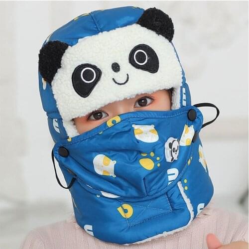 Children Kids Hat Baby Girls Boys Winter Knit Caps Scarves Cute Plus Velvet Warm Panda Cartoon Hat And Scarf Sets