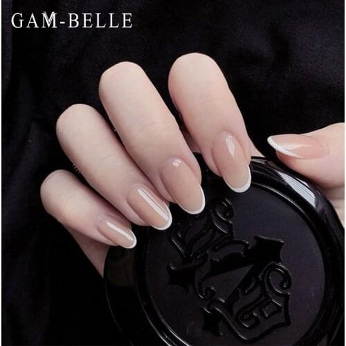 GAM-BELLE French Nude Pink White Tips False Nails Short Ellipse Shape Artificial Nail Tips DIY Manicure False Nail Art Tools