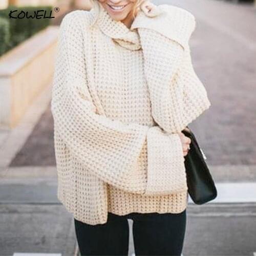 Hot Sell 2018 New Sweater Women Turtleneck Long Sleeve Winter Loose Solid Casual Three Colors Knitted Pullovers Jumper Tops