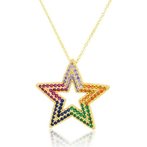 Hot Sale Star Shape Pendant Necklace for Women Girls Luxury Colorful Crystal Necklace Copper Zircon Lucky Chokers Jewelry Gifts