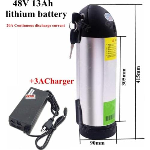 GTK customized portable water Kettle 48v 13ah lithium battery pack 48v bottle battery for electric bike bicycle+54.6V 3A charger