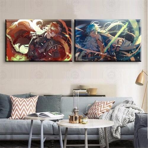 Genshin Impact Game Poster Canves Painting Home Decor Hd Painting Wall Painting Bedroom Poster Anime Bar Cafe Wall Diluc Kaeya
