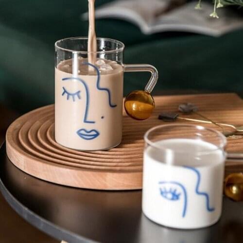 240/400ML Creative Face Eyes Pattern Glass Cup Breakfast Milk Mugs Coffee Cup Beer Mug Gift For Friends Kids Drinkware