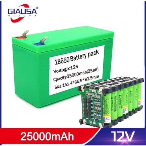 GIAUSA 12V 25Ah Lithium Rechargeable Battery Pack Use 18650 cell for Uninterrupted Power Supply 10.8V 12.6V Battery