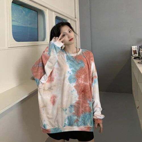 Fashion Women Autumn Blouse Long Sleeve O Neck Tie Dye Loose Sweatshirt Hoodie Female 2020 Fashion Streetwear Ladies Sweatshirt
