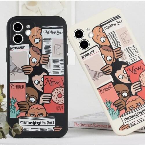 Cartoon Family Newspaper Case for iPhone 12 Pro Max Back Phone Cover for 12 Mini 11 Pro Max X XS XR 8 7 Plus SE 2020 Capa