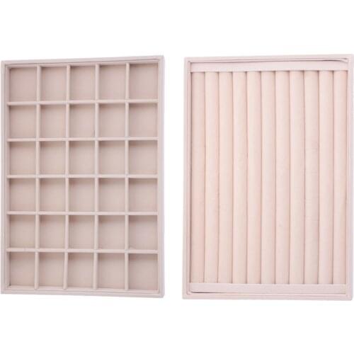 Jewelry Box Necklaces 30 Compartments Rings Velvet Bracelets Tray Beige Kit