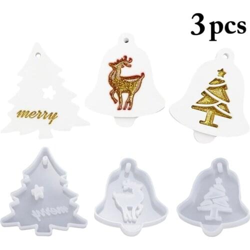 3pcs Christmas Tree Deer Bell Jewelry Epoxy Molds Tools Set Silicone Casting Tools Clay Resin Casting Molds For Jewelry