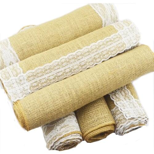 High Density Natural Jute Vintage Lace BurlapTable Runners Hessian Rustic Table Runner Wedding Home Christmas Party Table Decor