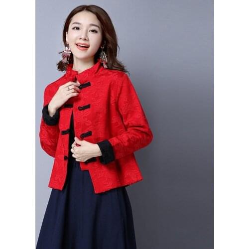 New Year Chinese Style clothing women Hanfu Vintage long sleeve cotton linen Tang Suit Traditional China Fashion Tops Coat T2441