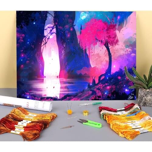 Scenery Tranquility Printed Canvas 11CT Cross-Stitch Embroidery Set DMC Threads Knitting Handiwork Painting Hobby Jewelry