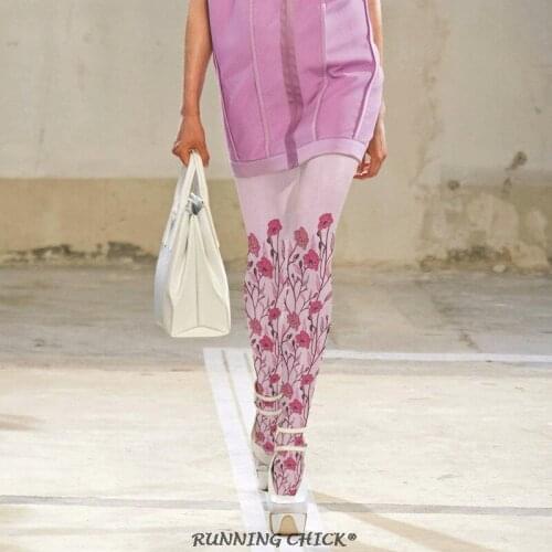 Pink Twig Flower Printing Pantyhose