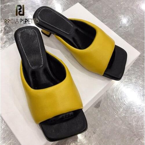 Square-toed soft sheepskin sandals and slippers summer French design sense comfortable mid-heel kitten heel slippers women