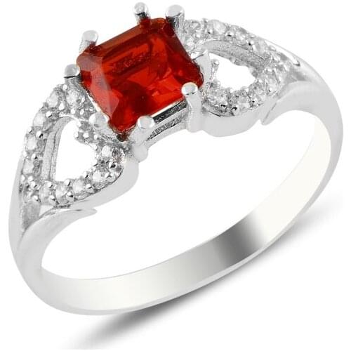 Silver 925 Sterling Garnet Zircon Engagement Ring