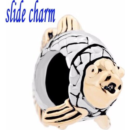 Slide charm Free shipping Mothers Day animal carp luxury brands beads fit Pandora charm bracelet Christmas Valentines Day