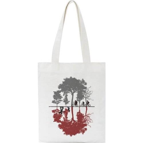 Foldable Reuse Environment-Friendly Bag Simple Casual Cartoon Letter Print Shoulder Canvas Bags Shopping Handbag Fun Women Bag