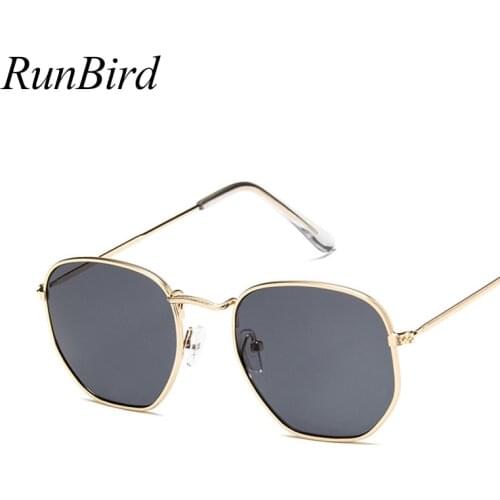 RunBird Men Hexagonal Flat Lenses Sunglasses Brand Designer New Vintage Women Pink Mirror Driving Sun Glasses 5046