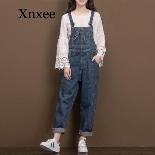 Loose Thick Jean Overalls Winter Plus Size Solid color suspenders Cowboy cargo pants Casual Straight Pocket Denim Jumpsuit