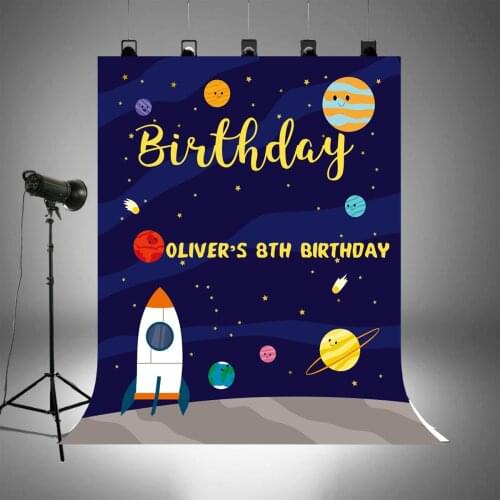 Space Photo Background Cartoon Outer Rocket Aviation Theme Planet Starry Sky Boy Birthday Party backdrop poster vinyl candy