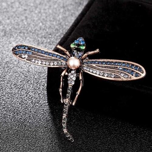 Zlxgirl jewelry Brand Rhinestone Dragonfly Brooches For Women Kids imitation pearl Butterfly Insect Brooch hats accessory