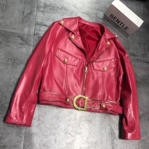 Women Coat Spring And Autumn 2021 New Arrival Genuine Leather Jacket Turn-Down Collar Letters Pattern Imported Aurora Sheepskin