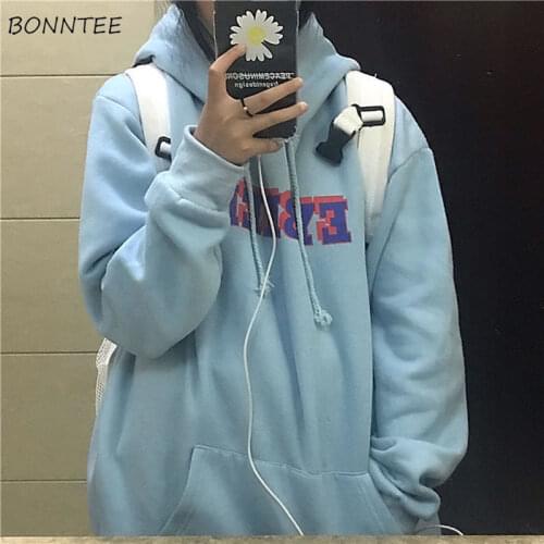 With Hat Hoodies Women Thick Letter Retro Simple Spring Basic Ladies Clothes Daily Front Pocket All-match Fall Female Sweatshirt