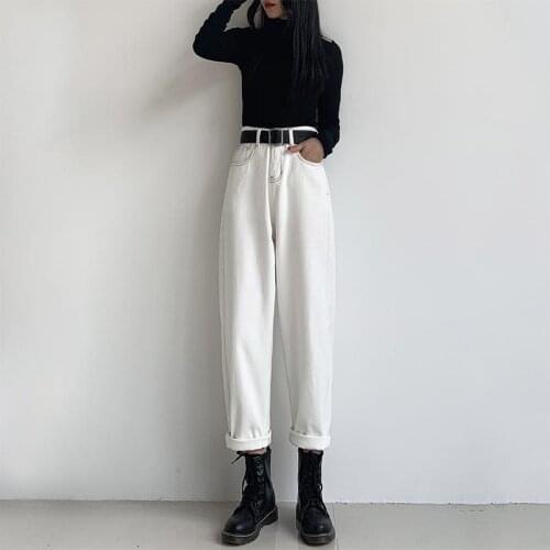 Woman Jeans Pants Beige Loose Straight Autumn Winter Height Kidney Pantalones Vaqueros Mujer