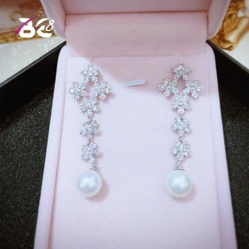 Be 8 Europe and Korea Version of Fashion Luxury Flower Shape Long Dangle Drop Pearl Earrings for Women Gift E553