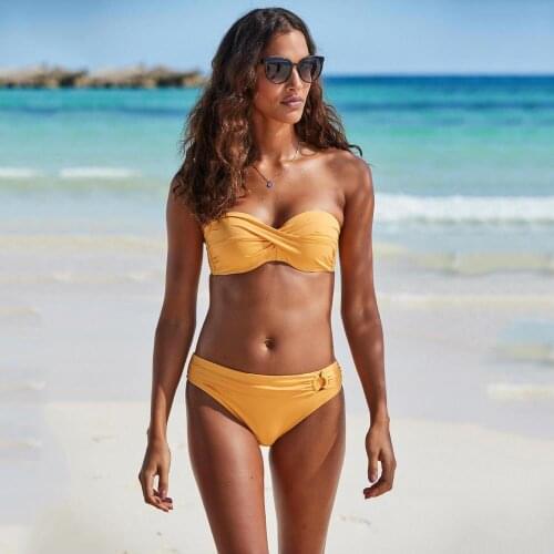 Womens Swimsuit Split Solid Color Twist Bag Sexy Separate Swimsuit Gather Swimsuit One Piece Bikini Top Female 2021 Ropa Mujer