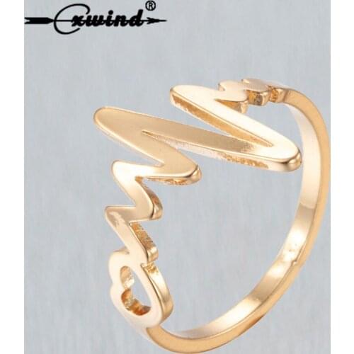 Cxwind Gold Heart Beat Rings for Women Charm Geometric ECG Electrocardiogram Ring Fashion Party Knuckle Jewelry bagues femme