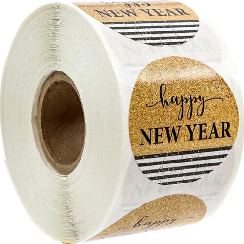 1.5 inch Happy New Year Sticker Gold Labels for Kids toys Envelope Seals Cards Decor Christmas Gift packaging Stationery Sticker