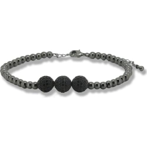 1PC New Style Anil Arjandas Men Bracelets 24K Brass Beads&8mm Micro Pave Black CZ Macame Bracelet