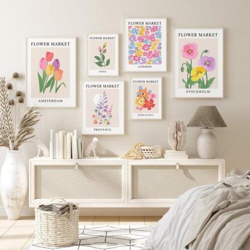 Colorfull Flower Market Leaf Wall Art Canvas Painting Scandinavian Floral Poster Prints Living Room Interior Decoration