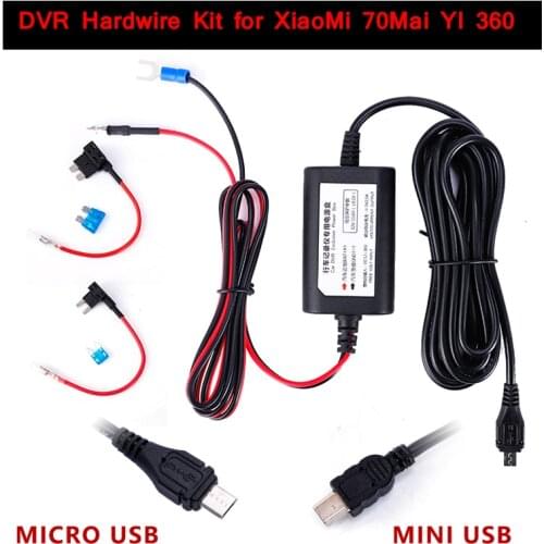 Mini Micro USB Car Dash Camera Charger Adapter Cam Hard Wire DVR Hardwire Kit for XiaoMi 70Mai YI 360 3.2m 12v-24v to 5v 2.5A