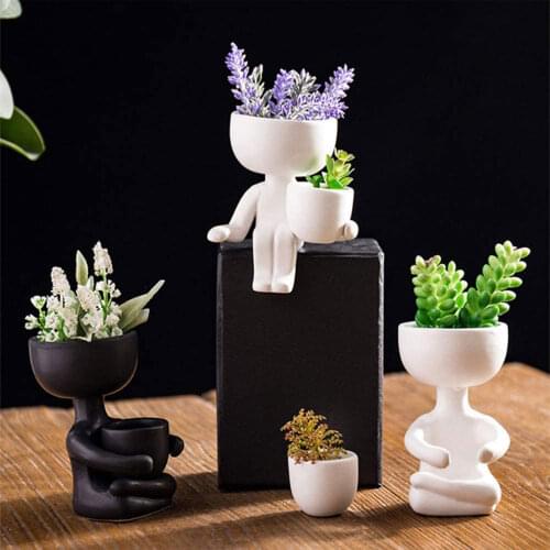 Nordic Humanoid Ceramic Flower Pot Creative Craft Plant Pot Planter Flowerpot Vase Home Decoration Birthday Gift Cute 2021