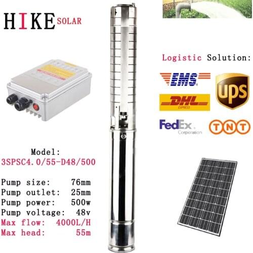 Hike solar equipment 48V DC 3" 0.8hp dc solar bore pump for underground water Solar pump system 3SPSC4.0/55-D48/500
