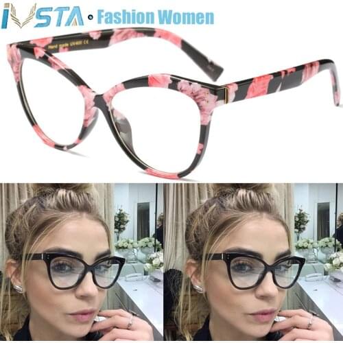 IVSTA Cat Eye Glasses Women Pink Myopia Prescription Anti Blue Liight Lenses Vintage Fashion Computer Luxury Brand Optical Frame