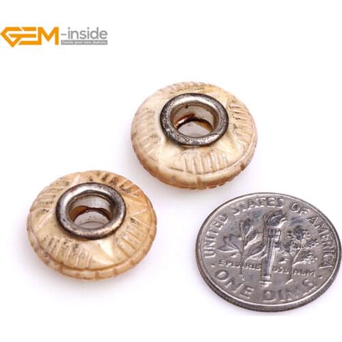 Gem-inside 8x16mm (hole size 6mm) Cream White Tibetan Beads Inlaid Iron Mala Carved Spacer Bone Beads for Jewelry Making DIY