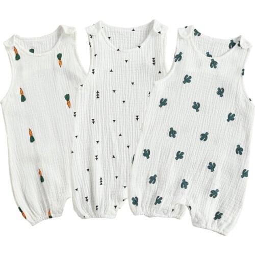 Summer Baby Girls Boy Romper Infant Kids Cotton Linen Soft Sleeveless Print Rompers Jumpsuits Toddler Newborn One-Pieces Clothes