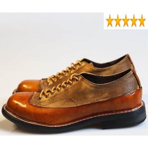 Leather Retro British Genuine Cow Safety Men Big Round Toe Handmade Quality Couple Italian Business Formal Derby Shoes
