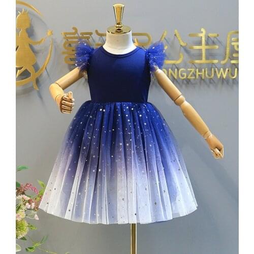 Girls Summer Dress 2020 New Starry Sky Sequin Princess Party Dress Flying Sleeve Children Clothing For Girls