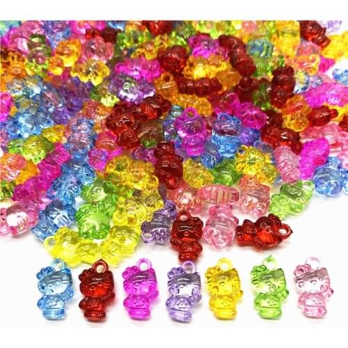 20Pcs Hot Sell Cartoon Girls Mixed Colour Transparent Acrylic Cute Cat Charm Pendants Keychain Pendant DIY Making Accessories