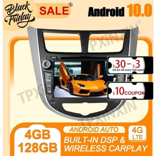 4+128G Android 10.0 PX6 For Hyundai Verna Accent Solaris 2011-2012 Multimedia Player Auto Radio Tape Recorder GPS Navi Head Unit