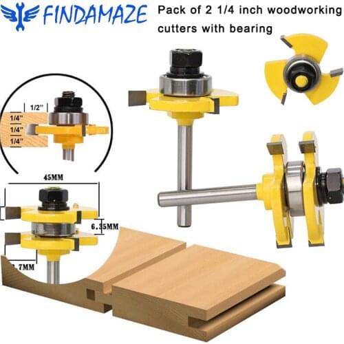 2 Pieces of 1/4 Inch Shank Milling Cutters High Quality Tongue and Groove Joint Assembly Router Bit Set Stock Wood Cutting Tool