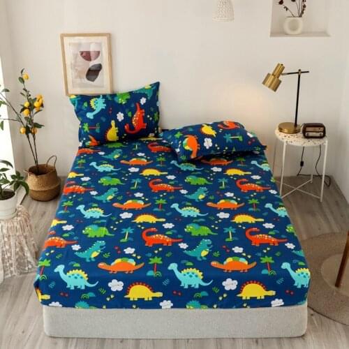 Cartoon Dinosaur Printed Bed Cover Tatami Mattress Protector Cover With Elastic 3pcs/set Kids Bed Fitted Sheet with Pillowcases